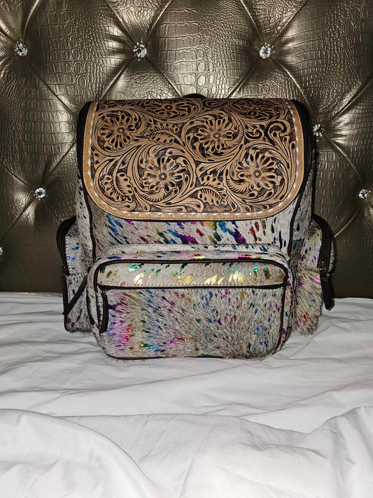 Acid wash leather backpack